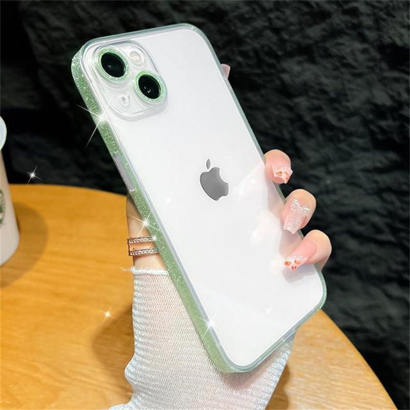 Transparent Glitter Sides and Camera Lens iPhone Case-Fonally-For iPhone 13-Mint Green-