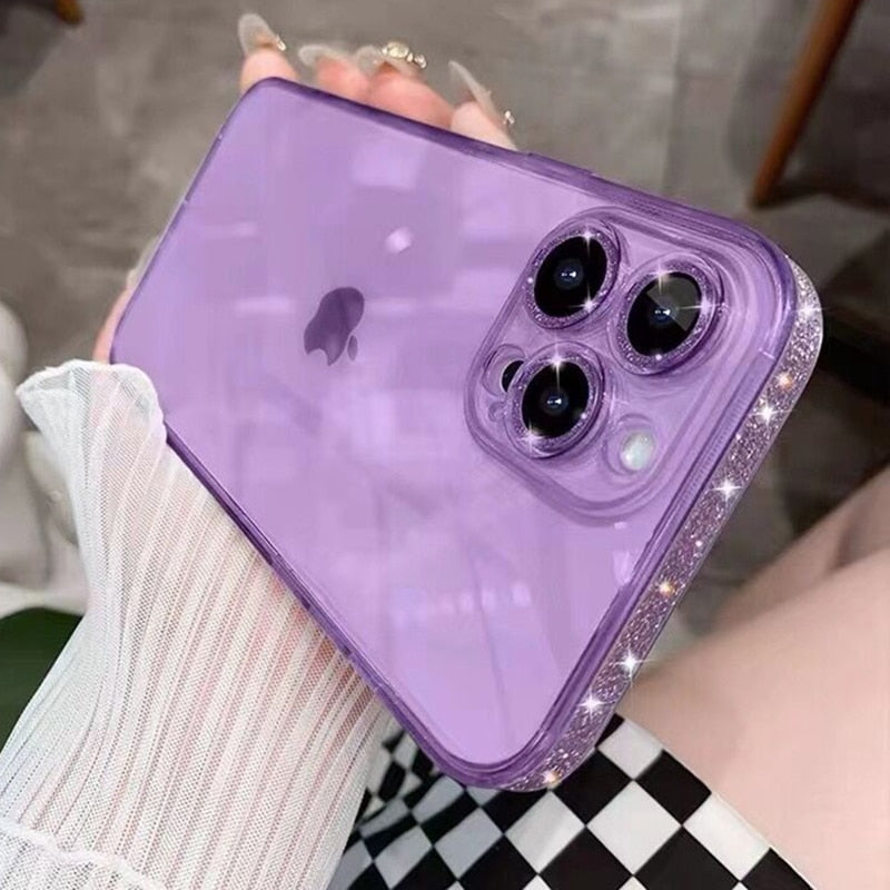 Transparent Glitter Sides and Camera Lens iPhone Case-Fonally-For iPhone 13-Purple-