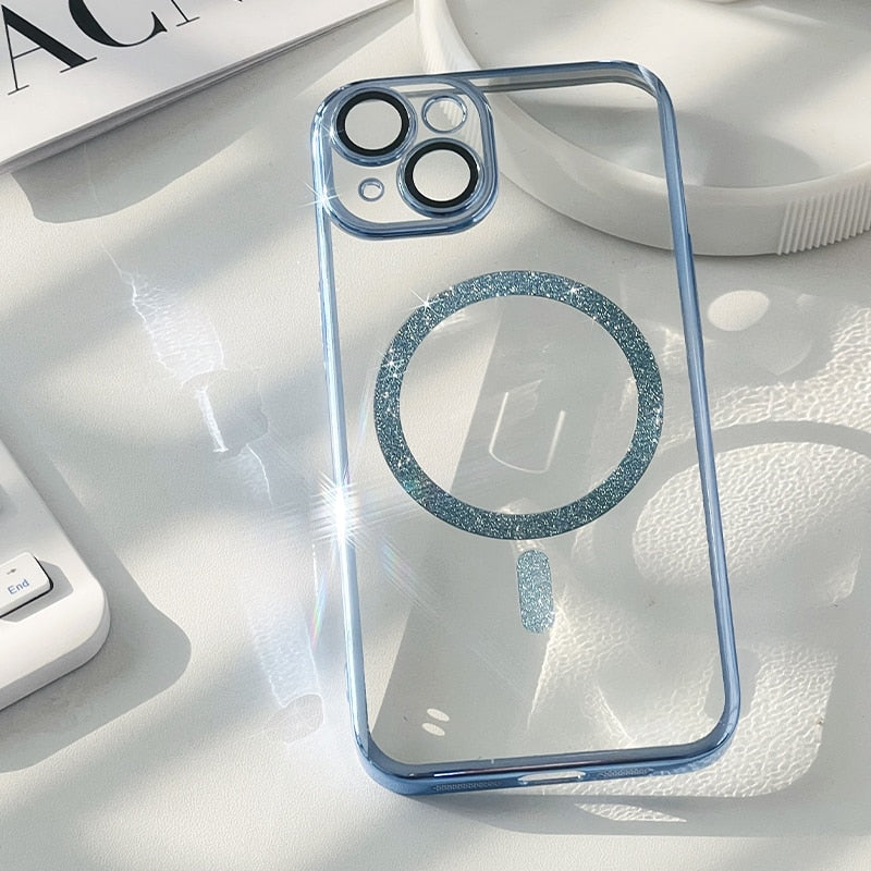 Transparent Plated Glitter MagSafe iPhone Case-Fonally-For iPhone 12-Sky blue-