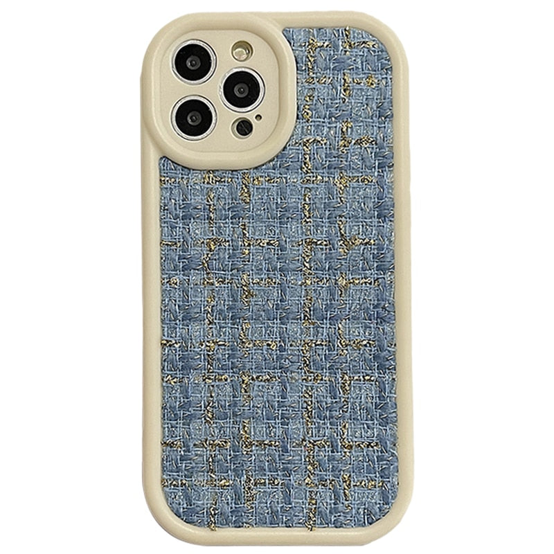 Tweed Fabric Styled iPhone Case-Fonally-For iPhone 11-Blue-