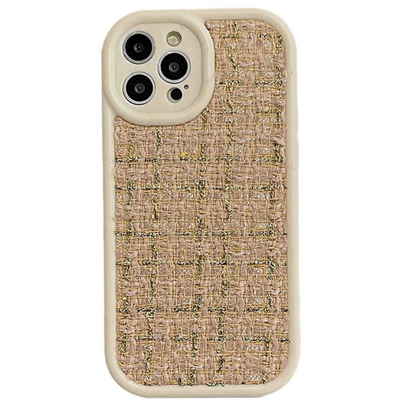 Tweed Fabric Styled iPhone Case-Fonally-For iPhone 11-Gold-