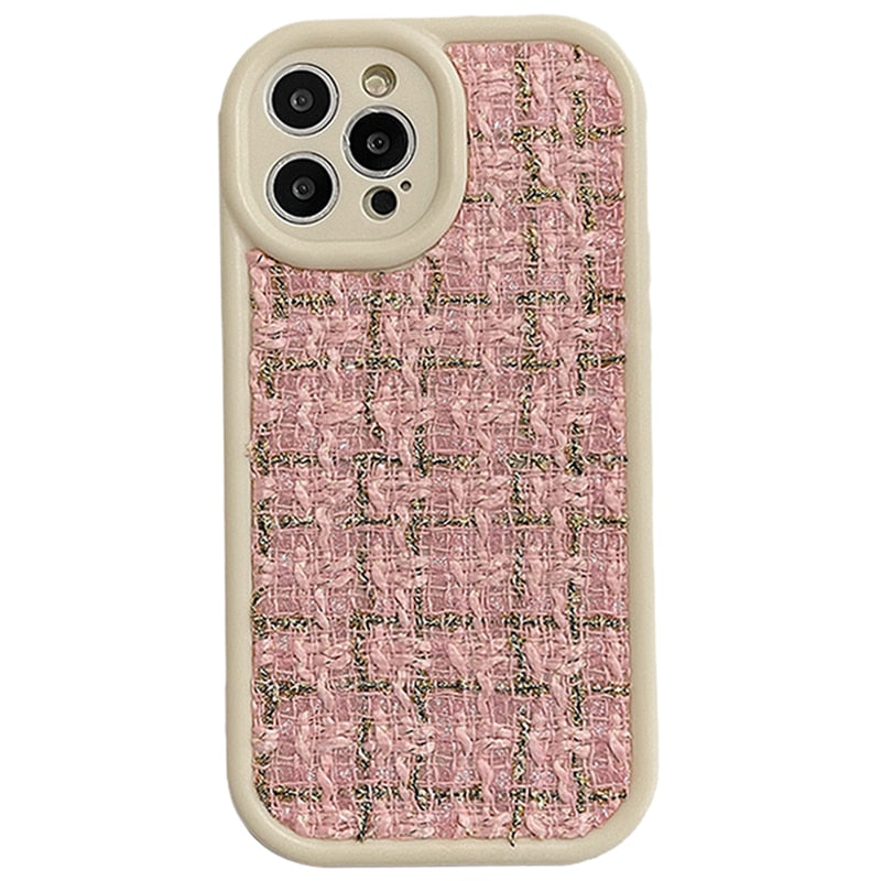 Tweed Fabric Styled iPhone Case-Fonally-For iPhone 11-Pink-