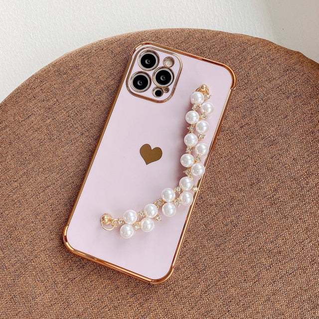 Variety Hearts iPhone Case with Pearl Chain-Fonally-For iPhone 13 Pro Max-Purple-