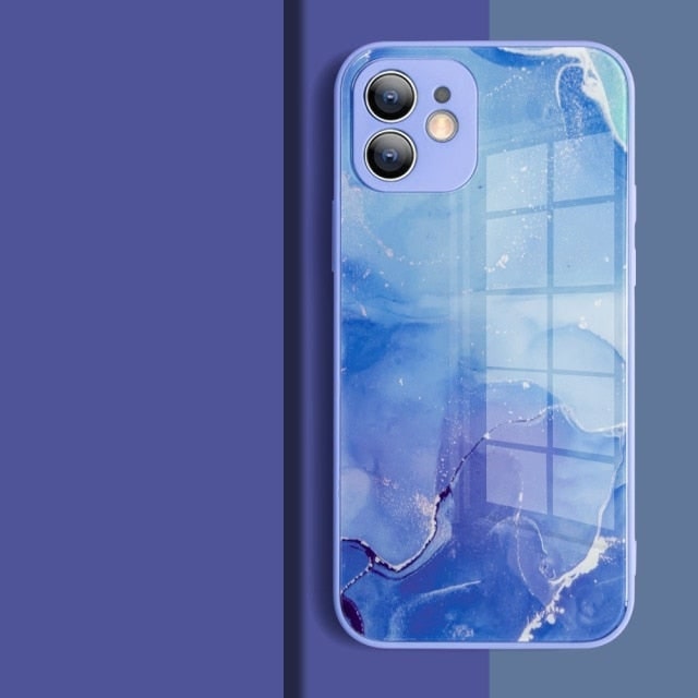 Watercolor Colormix iPhone Case with Tempered Glass Back-Fonally-For iPhone 13 Pro Max-Blue-