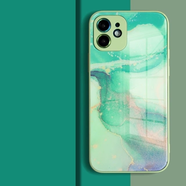 Watercolor Colormix iPhone Case with Tempered Glass Back-Fonally-For iPhone 13 Pro Max-Green-