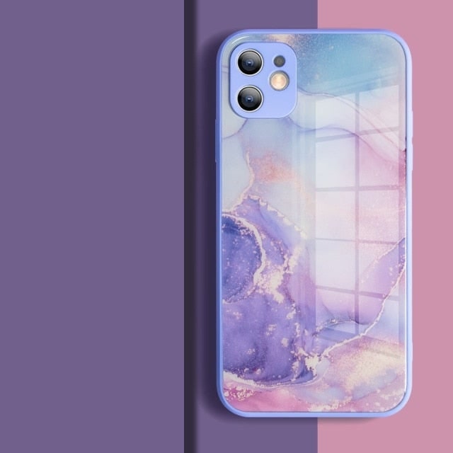 Watercolor Colormix iPhone Case with Tempered Glass Back-Fonally-For iPhone 13 Pro Max-Pink Purple-