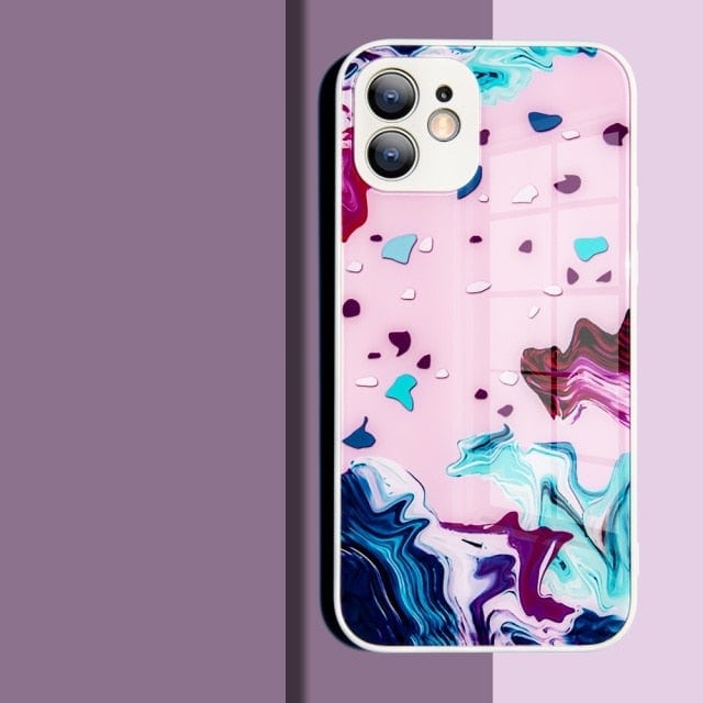 Watercolor Colormix iPhone Case with Tempered Glass Back-Fonally-For iPhone 13 Pro Max-Water Pink-