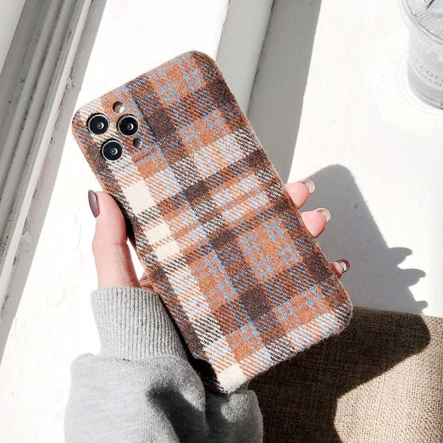 Woolen Tartan iPhone Case-Fonally-For iPhone 12 Pro Max-Brown-