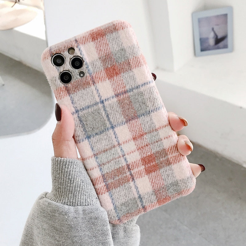 Woolen Tartan iPhone Case-Fonally-For iPhone 12 Pro Max-Pink-