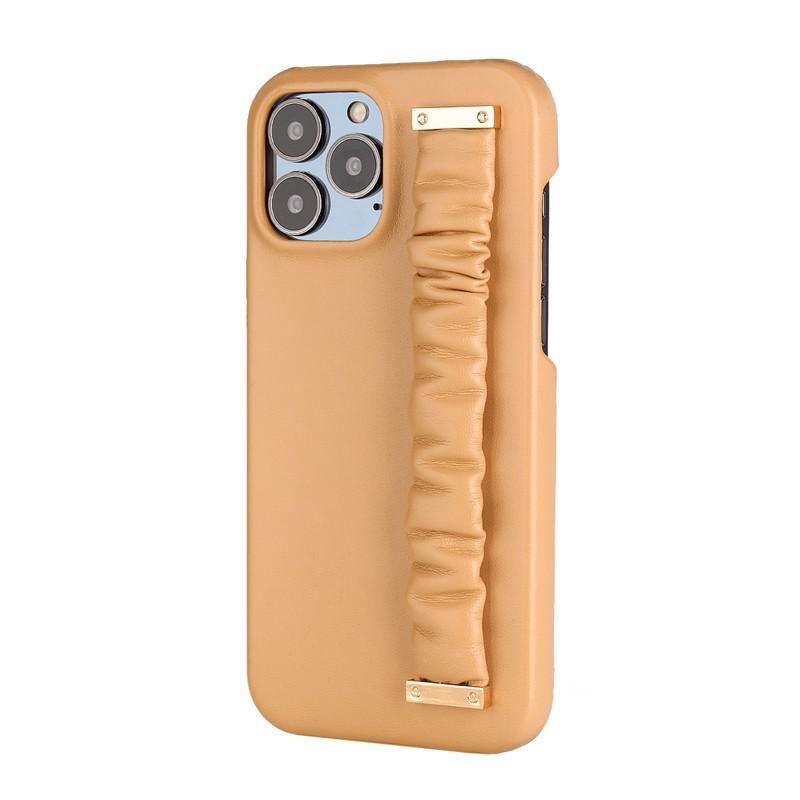 Wrist Strap Plain Lambskin iPhone Case-Fonally-For iPhone 11-Gold-