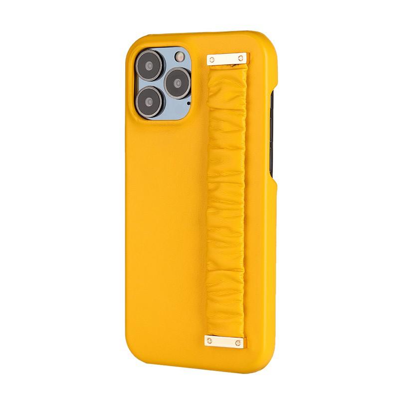 Wrist Strap Plain Lambskin iPhone Case-Fonally-For iPhone 11-Yellow-