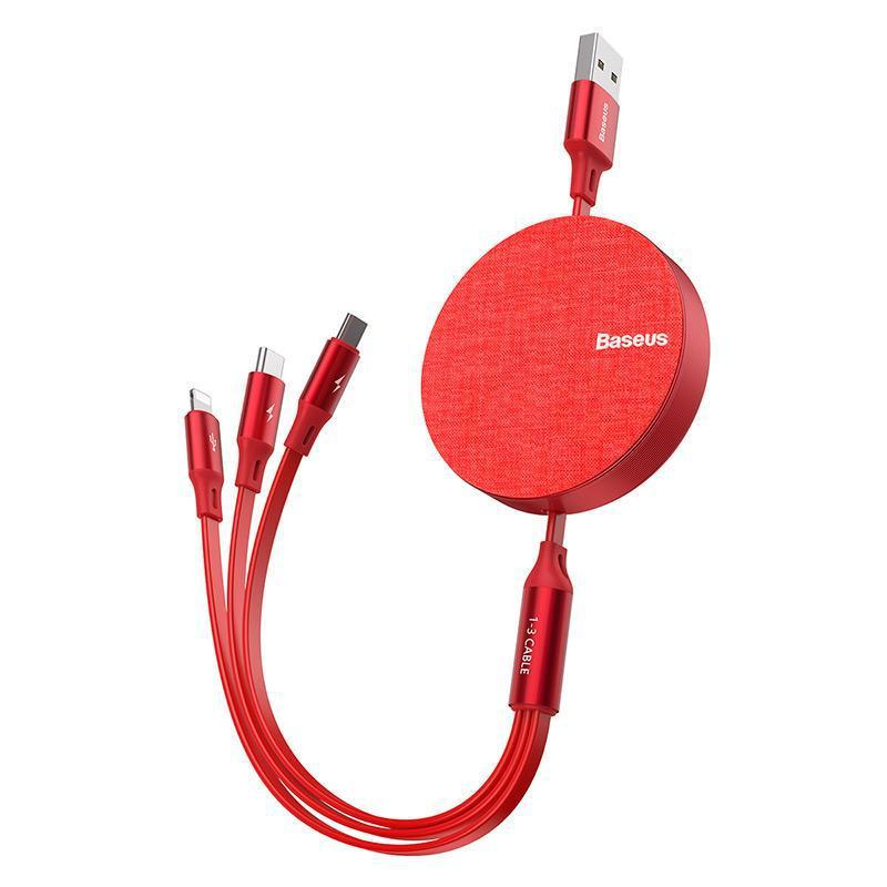 3 in 1 Retractable Cable for iPhone-Fonally-Red-