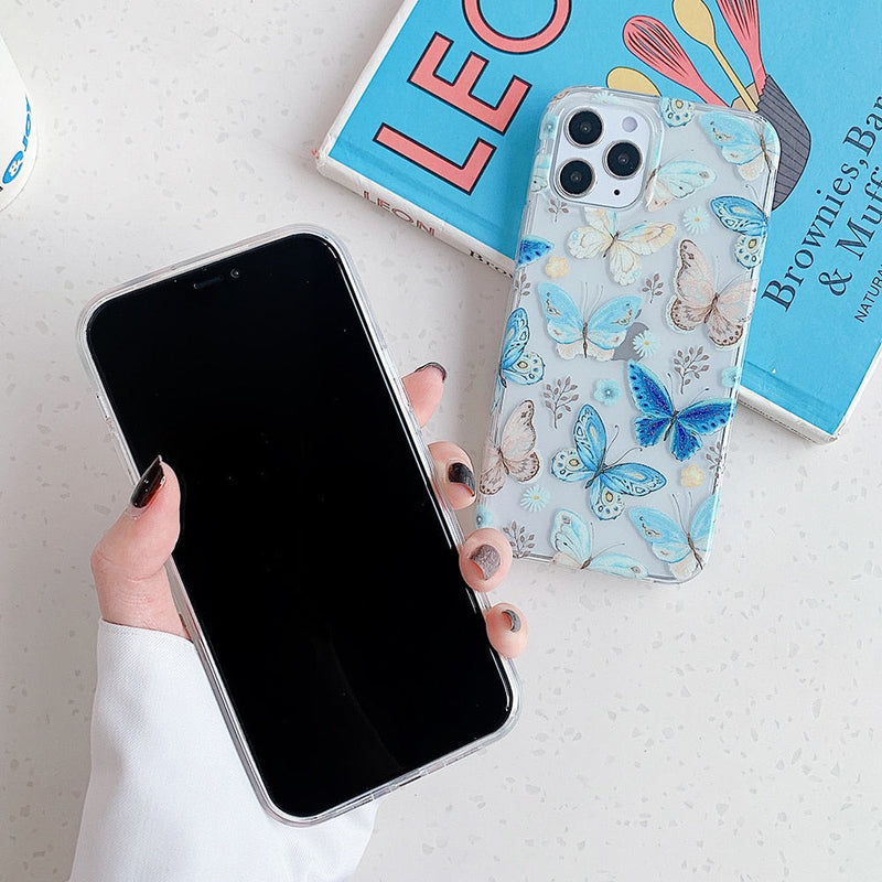 Blue Butterfly & Flower iPhone Case-Fonally-Fonally-iPhone-Case-Cute-Royal-Protective
