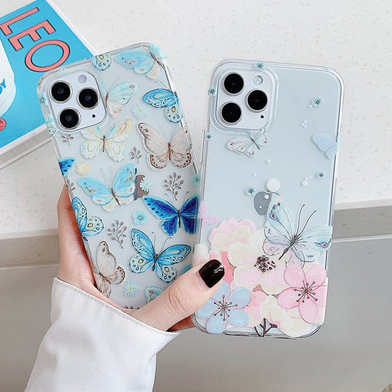 Blue Butterfly & Flower iPhone Case-Fonally-Fonally-iPhone-Case-Cute-Royal-Protective