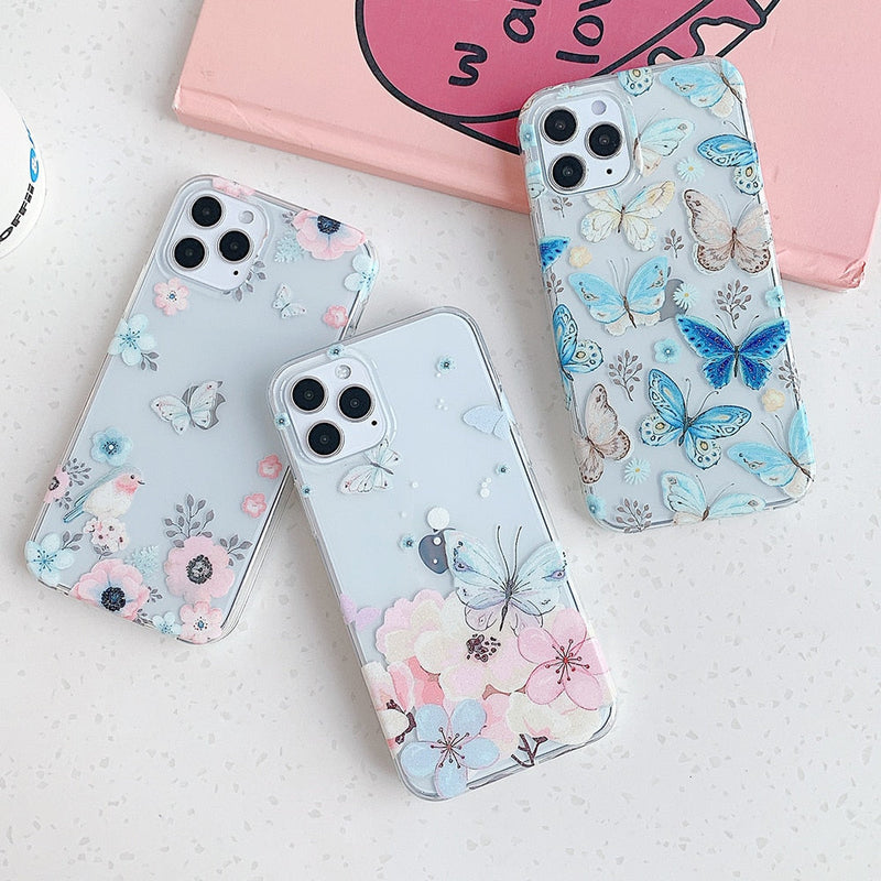 Blue Butterfly & Flower iPhone Case-Fonally-Fonally-iPhone-Case-Cute-Royal-Protective