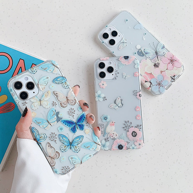 Blue Butterfly & Flower iPhone Case-Fonally-Fonally-iPhone-Case-Cute-Royal-Protective