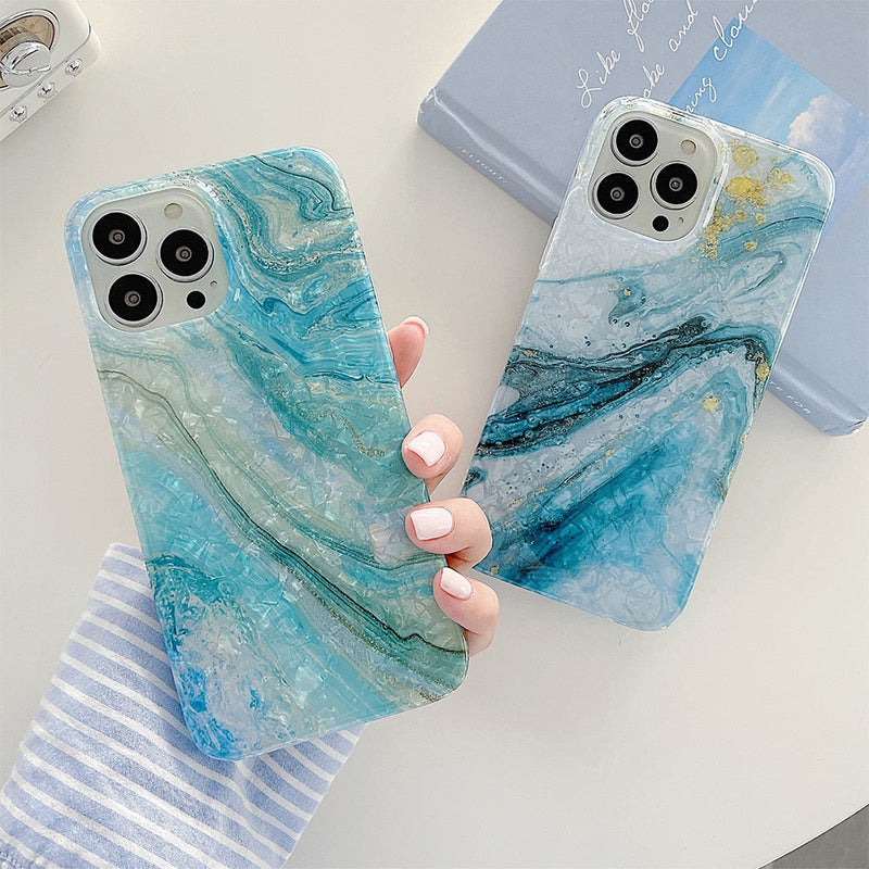 Blue Pearly Marble iPhone Case-Fonally-Fonally-iPhone-Case-Cute-Royal-Protective