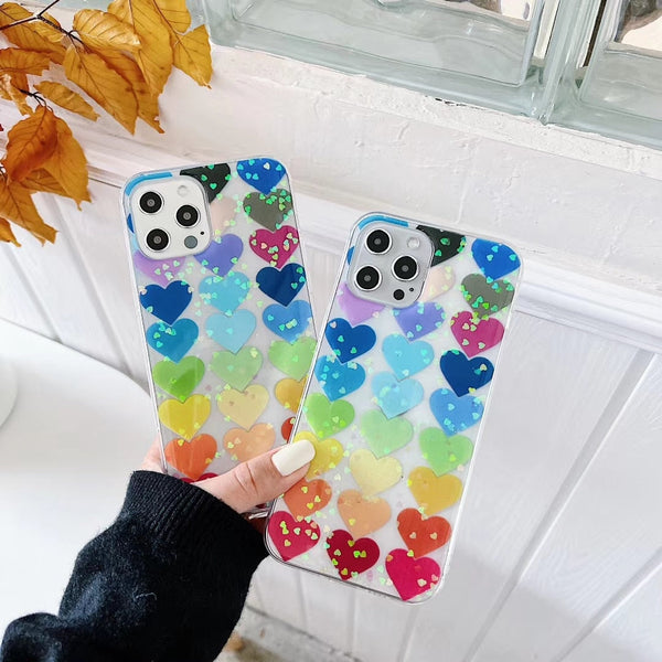 Colorful Hearts with Hearts Glitter iPhone Case-Fonally-Fonally-iPhone-Case-Cute-Royal-Protective