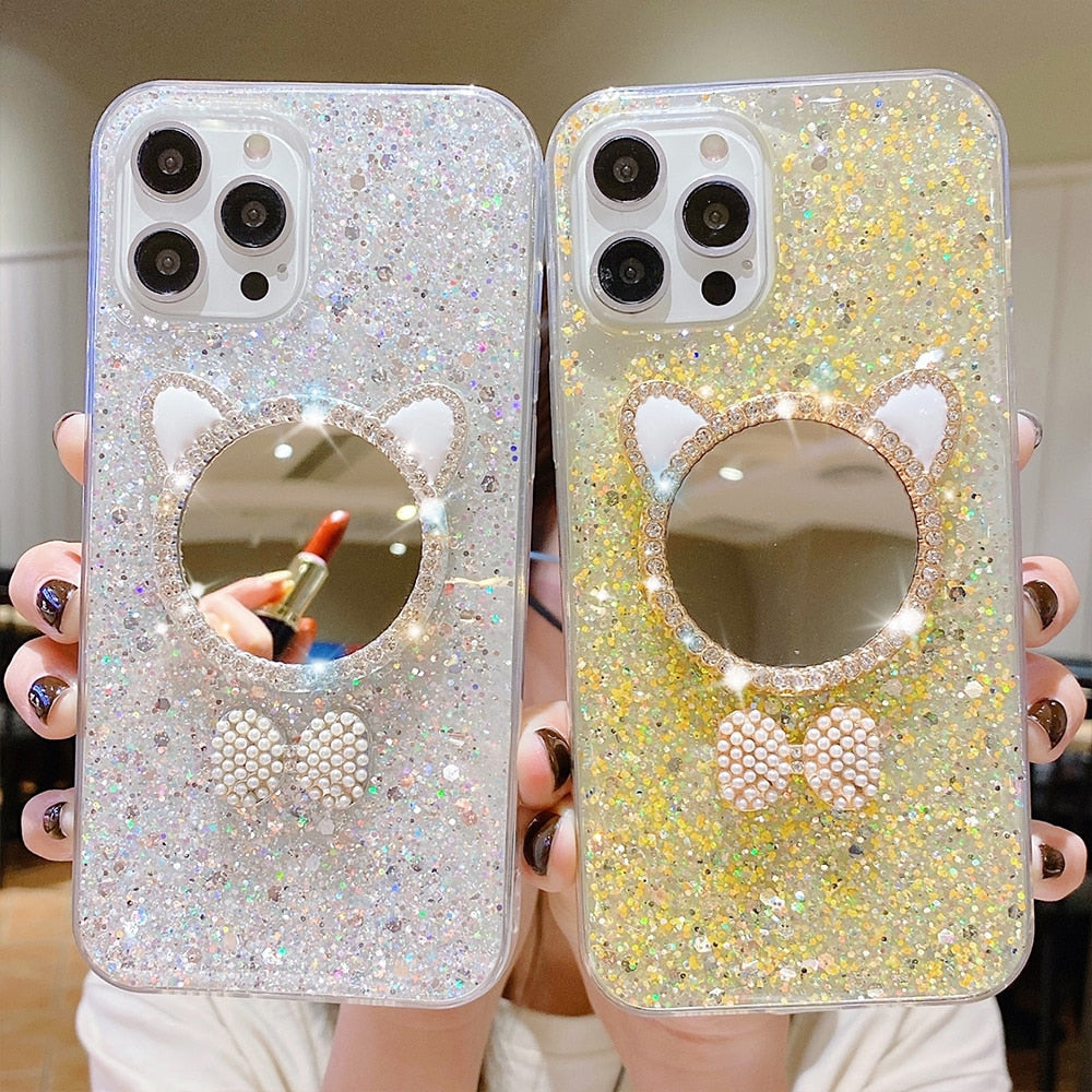 Cute Makeup Mirror Glitter iPhone Case-Fonally-