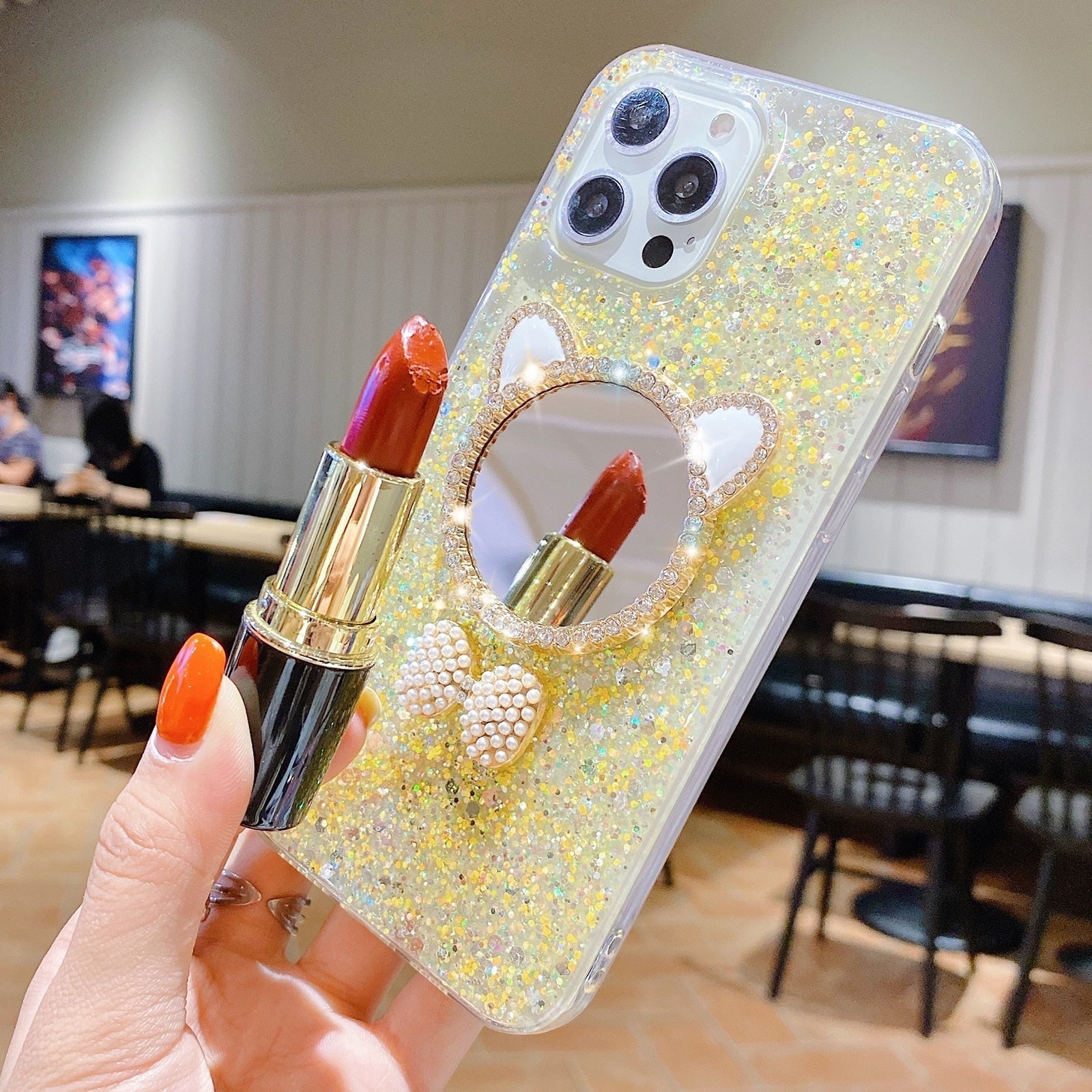 Cute Makeup Mirror Glitter iPhone Case-Fonally-