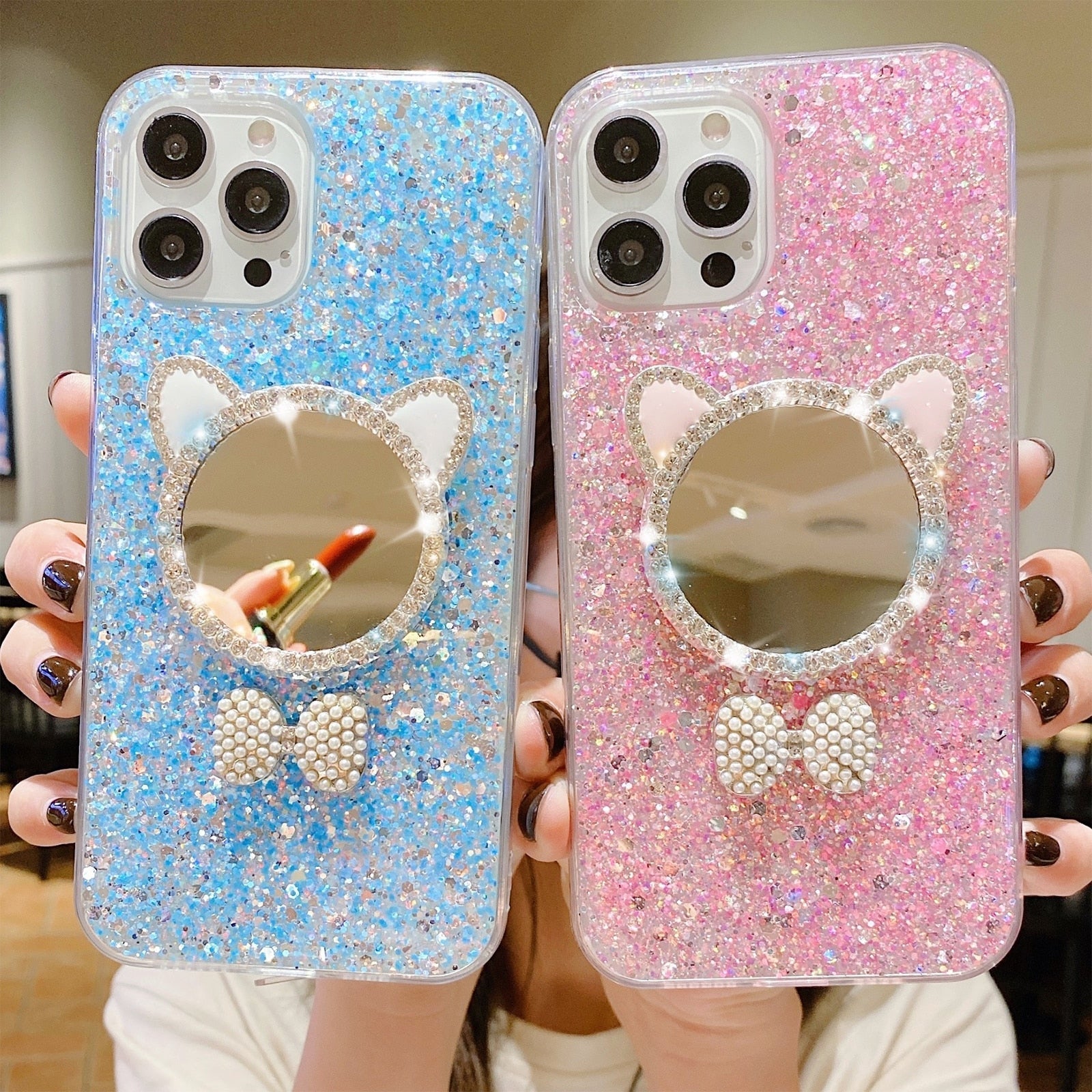 Cute Makeup Mirror Glitter iPhone Case-Fonally-