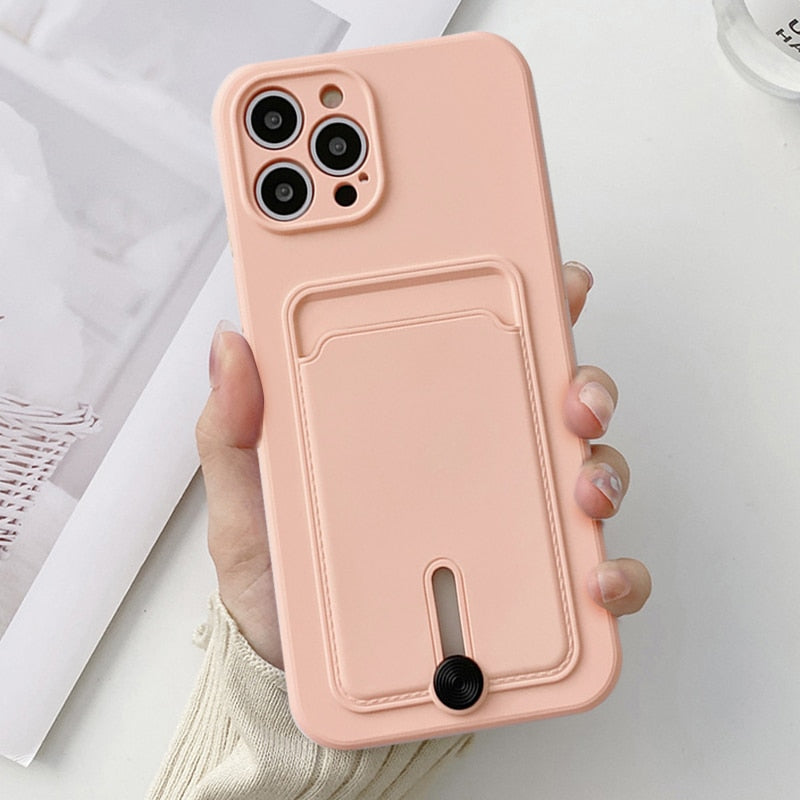 Embedded Wallet Silicone iPhone Case with Push Slider-Fonally-Fonally-iPhone-Case-Cute-Royal-Protective