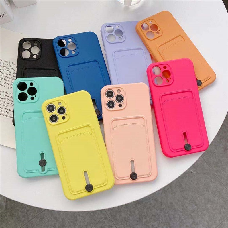 Embedded Wallet Silicone iPhone Case with Push Slider-Fonally-Fonally-iPhone-Case-Cute-Royal-Protective