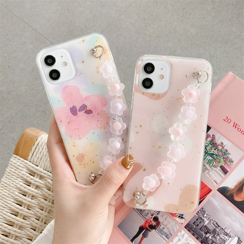 Floral Glitter iPhone Case with Flower Chain-Fonally-