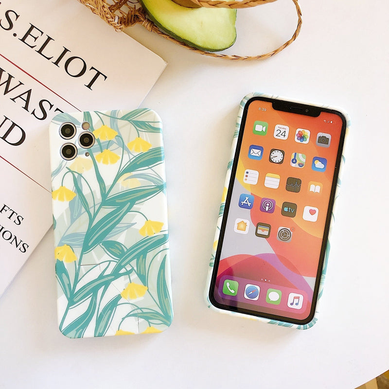 Flower and Leaves Boxy iPhone Case-Fonally-Fonally-iPhone-Case-Cute-Royal-Protective