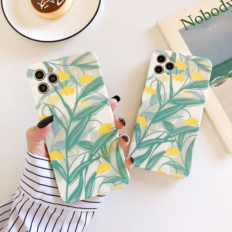 Flower and Leaves Boxy iPhone Case-Fonally-Fonally-iPhone-Case-Cute-Royal-Protective