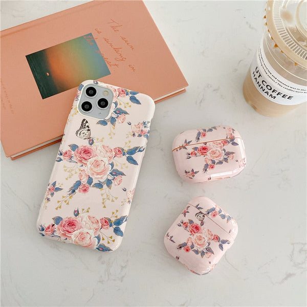 Flowers iPhone AirPods Case Combo 1-Fonally-Fonally-iPhone-Case-Cute-Royal-Protective
