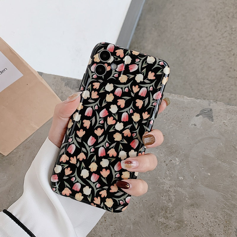 Flowers on Black iPhone Case-Fonally-Fonally-iPhone-Case-Cute-Royal-Protective