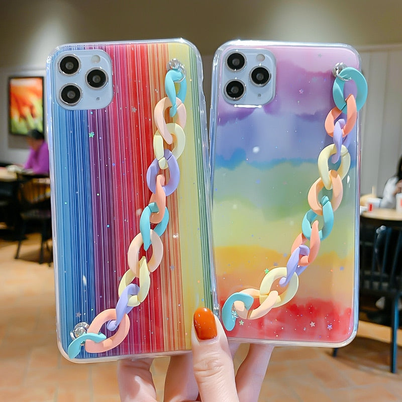 Glitter Rainbow iPhone Case with Colorful Chain-Fonally-Fonally-iPhone-Case-Cute-Royal-Protective