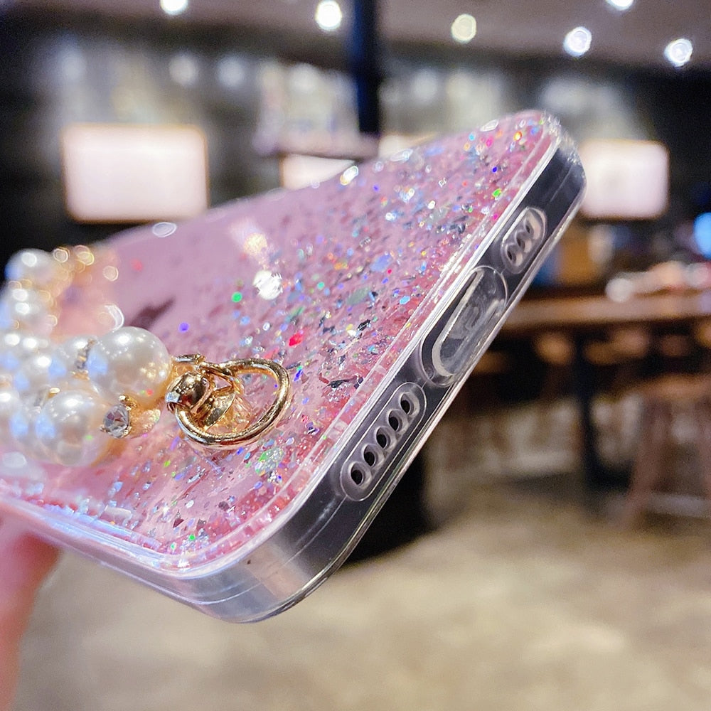 Glitter iPhone Case with Pearl Chain-Fonally-