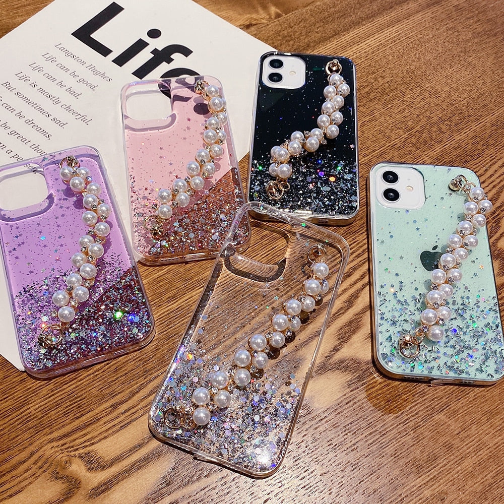 Glitter iPhone Case with Pearl Chain-Fonally-