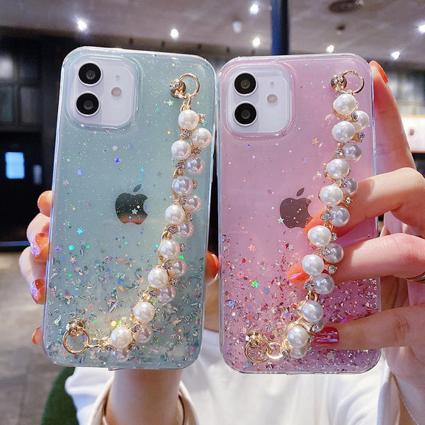 Glitter iPhone Case with Pearl Chain-Fonally-Fonally-iPhone-Case-Cute-Royal-Protective