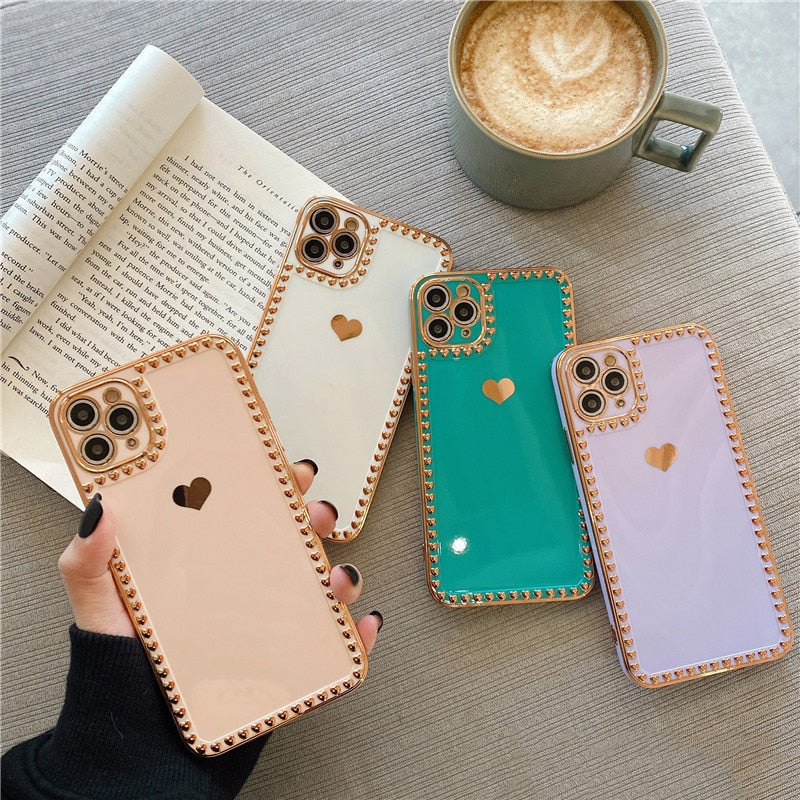 Golden Border Hearts iPhone Case-Fonally-Fonally-iPhone-Case-Cute-Royal-Protective