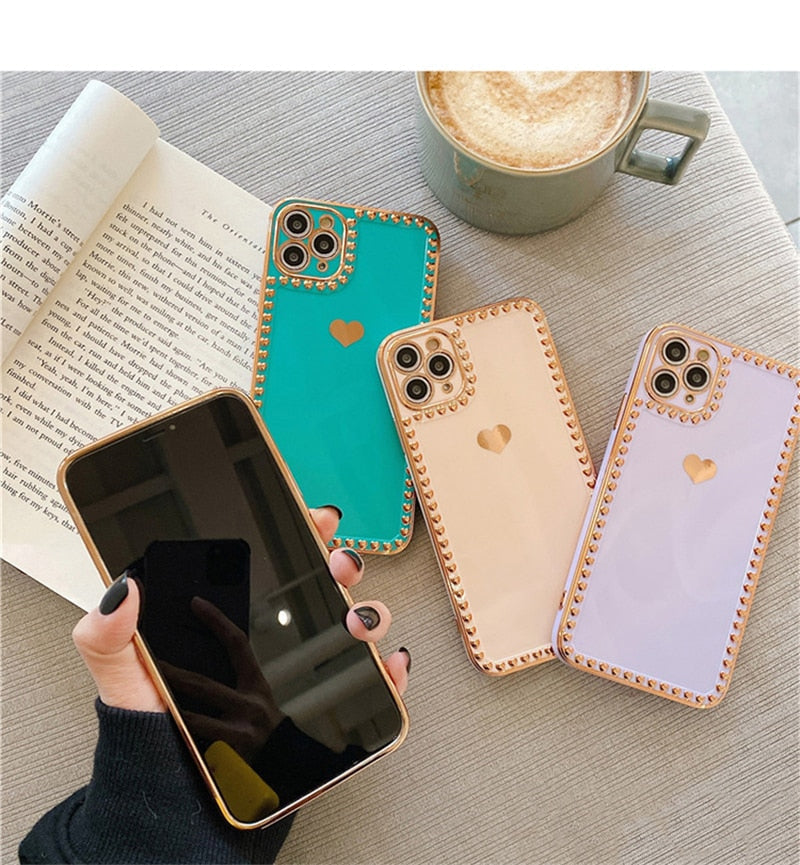 Golden Border Hearts iPhone Case-Fonally-Fonally-iPhone-Case-Cute-Royal-Protective