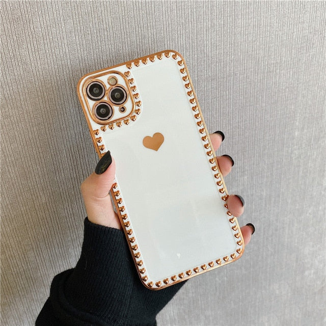 Golden Border Hearts iPhone Case-Fonally-For iPhone 12 Pro Max-White-Fonally-iPhone-Case-Cute-Royal-Protective