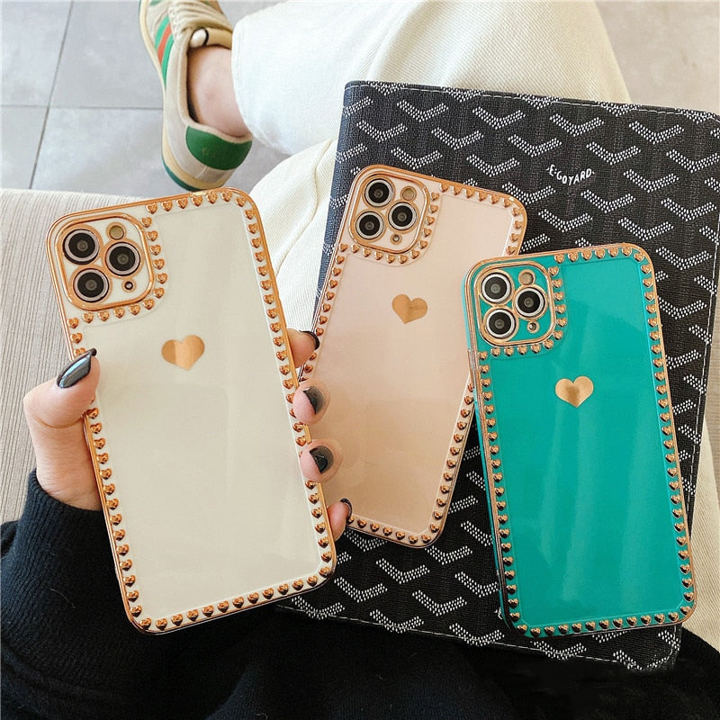 Golden Border Hearts iPhone Case-Fonally-Fonally-iPhone-Case-Cute-Royal-Protective
