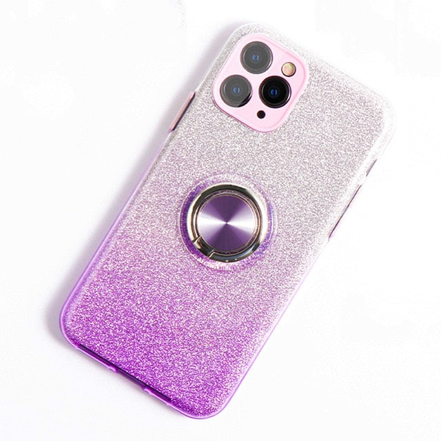 Gradient Glitter iPhone Case with ring-Fonally-For iPhone 12 Pro Max-Purple-