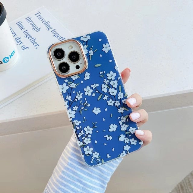 Japanese Blossom Floral iPhone Case-Fonally-For iPhone 13 Pro Max-Blue-