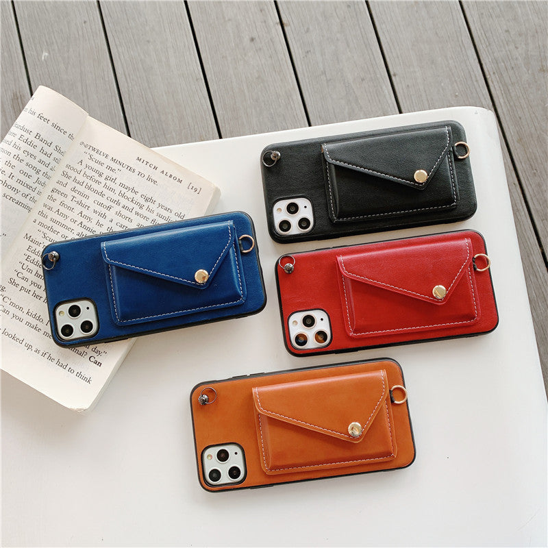 Leather Wallet iPhone Case with Leather Strap-Fonally-