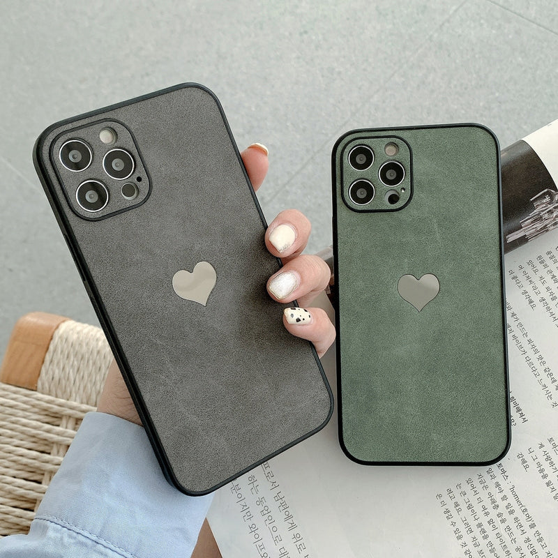 Mirror Heart Leather Fabric Style iPhone Case-Fonally-Fonally-iPhone-Case-Cute-Royal-Protective