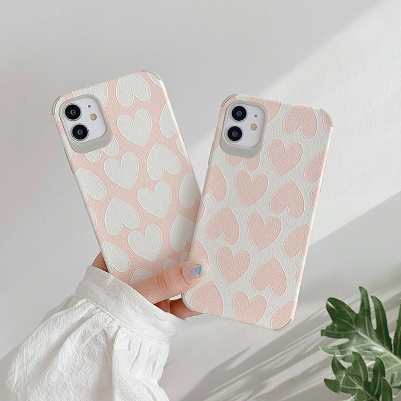 Pink Beige Hearts iPhone Case-Fonally-Fonally-iPhone-Case-Cute-Royal-Protective