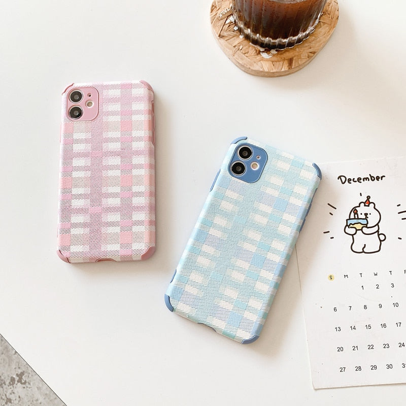 Pink and Blue Plaid iPhone Case-Fonally-Fonally-iPhone-Case-Cute-Royal-Protective
