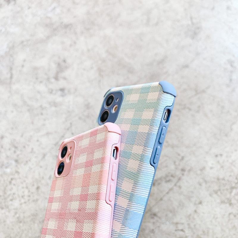 Pink and Blue Plaid iPhone Case-Fonally-Fonally-iPhone-Case-Cute-Royal-Protective
