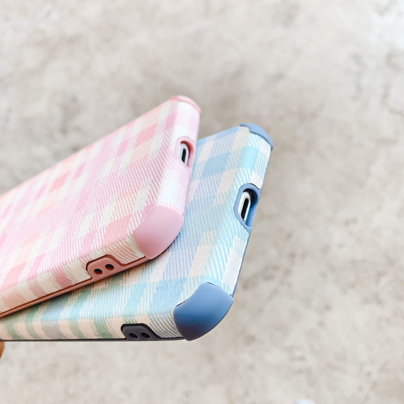 Pink and Blue Plaid iPhone Case-Fonally-Fonally-iPhone-Case-Cute-Royal-Protective