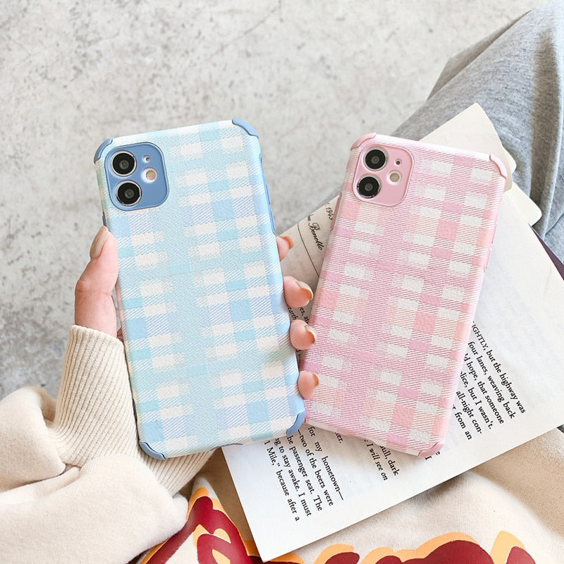 Pink and Blue Plaid iPhone Case-Fonally-Fonally-iPhone-Case-Cute-Royal-Protective