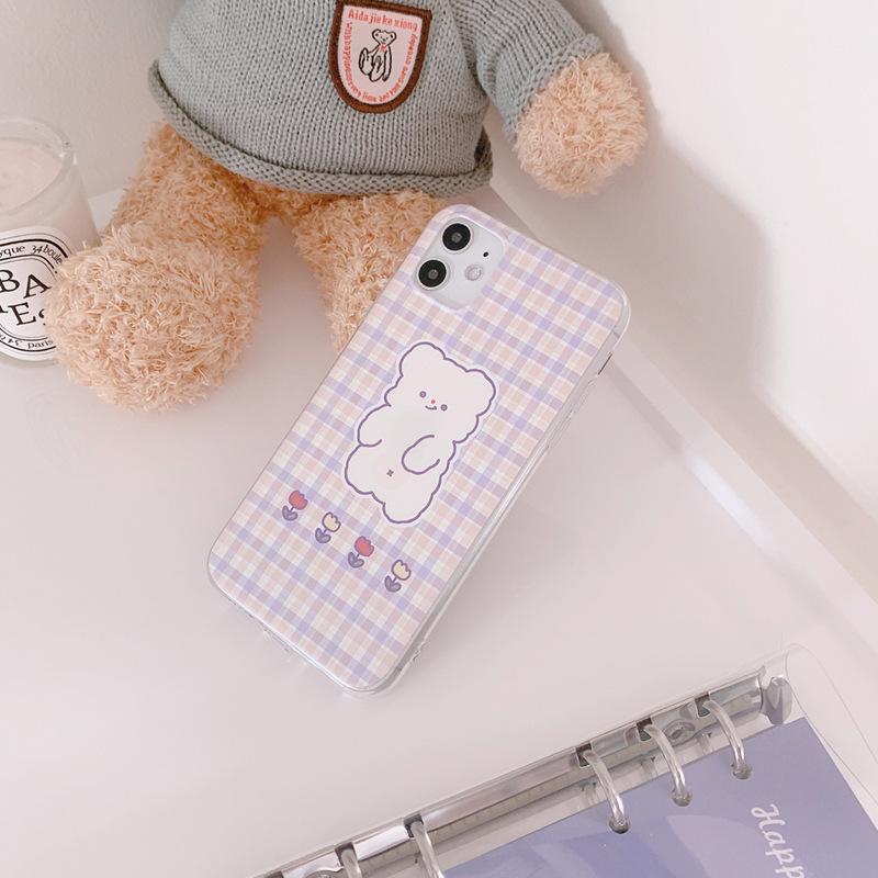 Plaid Design Bear iPhone Case-Fonally-Fonally-iPhone-Case-Cute-Royal-Protective